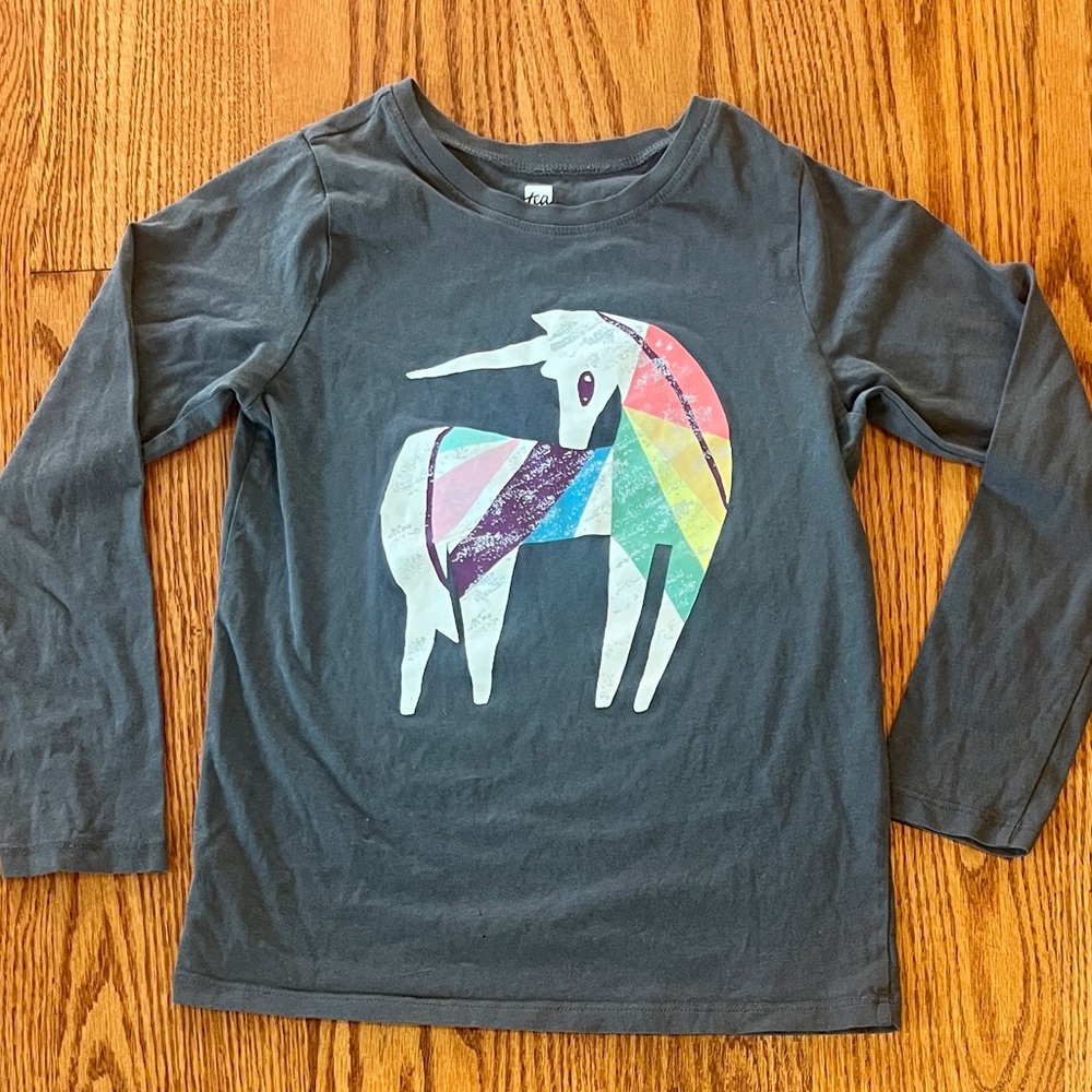 Tea Collection Rainbow Unicorn Long Sleeve Tee - Dark Gray